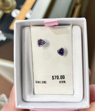 Load image into Gallery viewer, Silver Baby Heart Purple Cubic Zirconia Earrings
