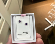 Load image into Gallery viewer, Silver Baby Heart Purple Cubic Zirconia Earrings