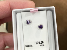 Load image into Gallery viewer, Silver Baby Heart Purple Cubic Zirconia Earrings