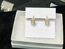Load image into Gallery viewer, Gold Sparkling Shell Pearl Row Huggie Hoop Earrings