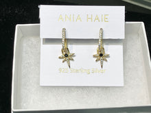 Load image into Gallery viewer, Gold Black Onyx Star Drop Huggies Earrings