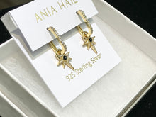 Load image into Gallery viewer, Gold Black Onyx Star Drop Huggies Earrings