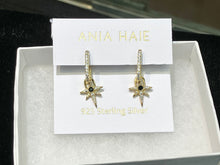 Load image into Gallery viewer, Gold Black Onyx Star Drop Huggies Earrings
