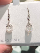 Load image into Gallery viewer, Silver Snow Globe Opal Dangle Earrings