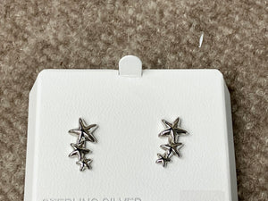 Triple Star Climber Silver Earrings