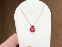 Load image into Gallery viewer, Silver Lady Bug With White Sapphire Adjustable Necklace