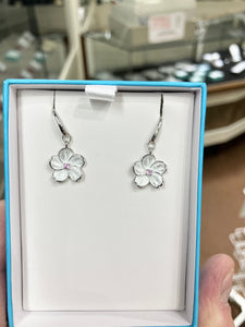 White Cherry Blossom Pink Sapphire Earrings