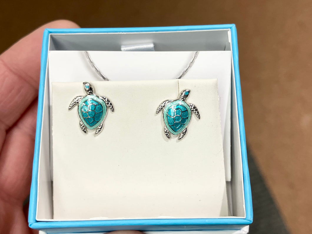 Turtle Silver Earrings Hard Fired Enamel