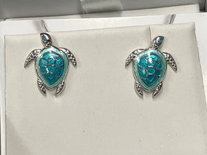Turtle Silver Earrings Hard Fired Enamel