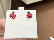 Load image into Gallery viewer, Lady Bug Silver White Sapphire Earrings