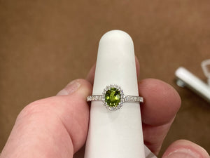 Peridot And Diamond White Gold Ring