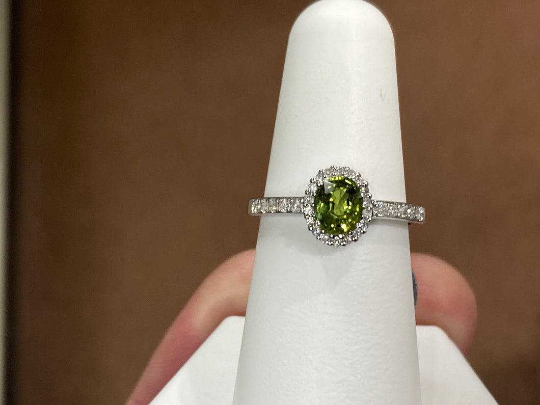 Peridot And Diamond White Gold Ring