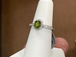 Peridot And Diamond White Gold Ring