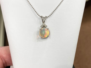 Opal And Diamond White Gold Pendant With Chain