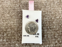 Load image into Gallery viewer, Silver Baby Heart Purple Cubic Zirconia Earrings