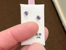 Load image into Gallery viewer, Silver Baby Heart Purple Cubic Zirconia Earrings