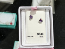 Load image into Gallery viewer, Silver Baby Heart Purple Cubic Zirconia Earrings