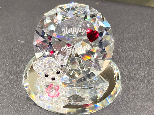 Happy Birthday Teddy With Diamond Crystal Figurine