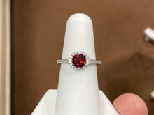 Load image into Gallery viewer, Garnet Color Swarovski Zirconia Silver Halo Ring