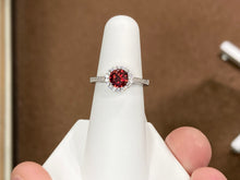 Load image into Gallery viewer, Garnet Color Swarovski Zirconia Silver Halo Ring