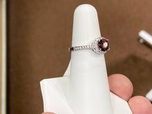 Load image into Gallery viewer, Garnet Color Swarovski Zirconia Silver Halo Ring