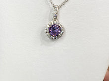 Load image into Gallery viewer, Purple Swarovski Zirconia Silver Halo Pendant With Chain