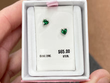 Load image into Gallery viewer, Silver Baby Earrings Heart Shaped Green Cubic Zirconia