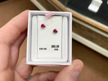 Load image into Gallery viewer, Silver Heart Shaped Red Cubic Zirconia Baby Earrings