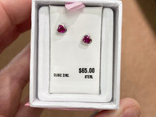 Load image into Gallery viewer, Silver Heart Shaped Red Cubic Zirconia Baby Earrings