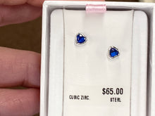 Load image into Gallery viewer, Silver Blue Heart Shaped Baby Earrings