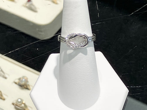 14 K White Gold Diamond Love Knot Ring