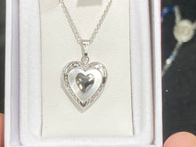 Load image into Gallery viewer, Heart Locket Sterling Silver Mother Of Pearl Rope Chain Engravable