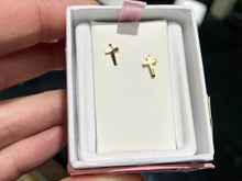 Load image into Gallery viewer, Children&#39;s Cross Earrings Gold Filled With 14 K Gold Threaded Posts