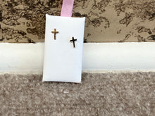 Load image into Gallery viewer, Children&#39;s Cross Earrings Gold Filled With 14 K Gold Threaded Posts