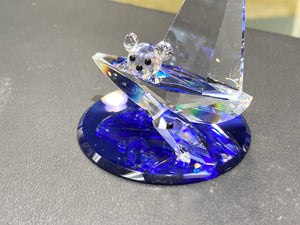 Sail Boat Teddy Bear Crystal Figurine