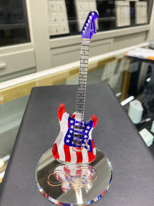 United States Flag Guitar Glass Figurine