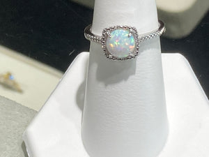 Silver Opal And Diamond Ring
