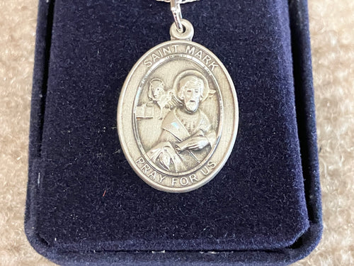 Saint Mark Silver Pendant With 24 Inch Silver Curb Chain Religious