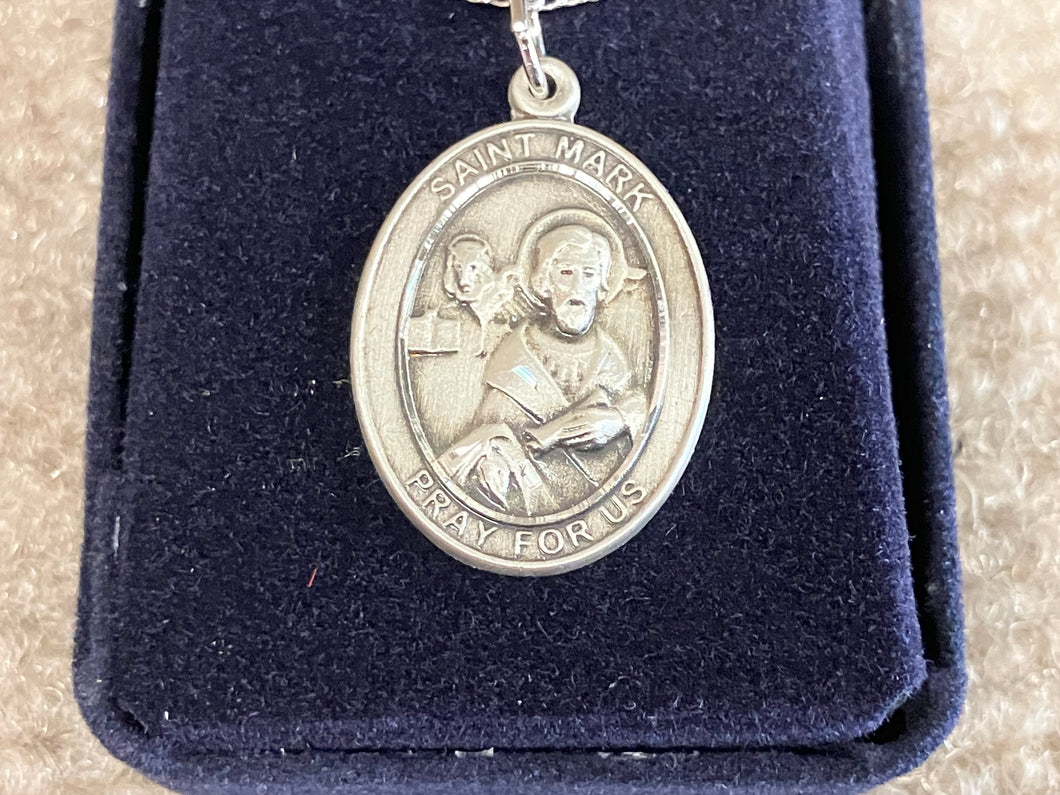 Saint Mark Silver Pendant With 24 Inch Silver Curb Chain Religious