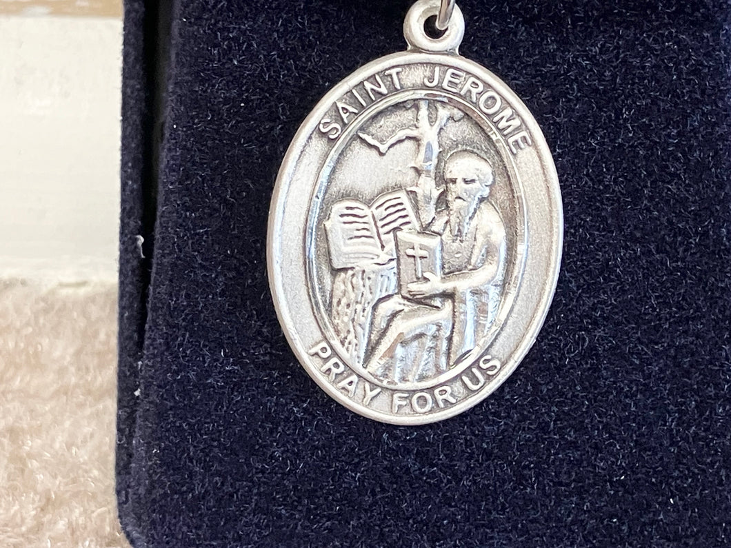 Saint Jerome Silver Pendant And Chain