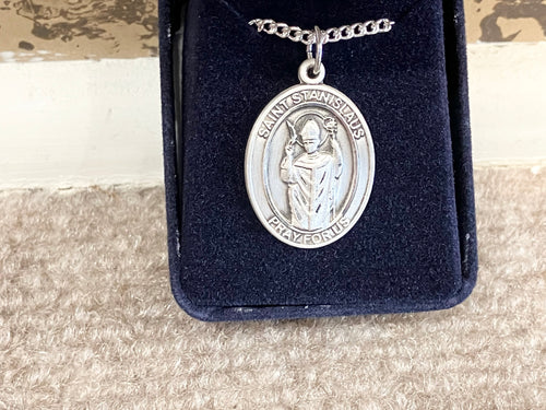 Saint Stanislaus Silver Pendant With 24 Inch Silver Chain Religious