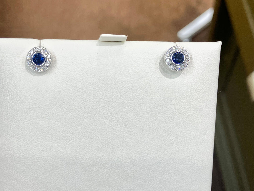 Natural Sapphire And Diamond White Gold Earrings