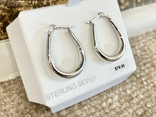 Load image into Gallery viewer, Silver Oval Hoop Earrings
