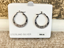 Load image into Gallery viewer, Sterling Silver Engraved Hoop Earrings