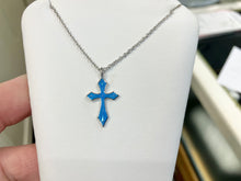 Load image into Gallery viewer, Sterling Silver Blue Enamel Cross Pendant