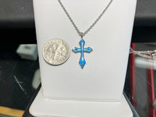 Load image into Gallery viewer, Sterling Silver Blue Enamel Cross Pendant