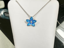 Load image into Gallery viewer, Blue Flower Silver White Sapphire Adjustable Necklace