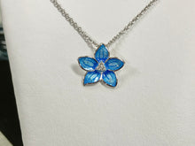 Load image into Gallery viewer, Blue Flower Silver White Sapphire Adjustable Necklace