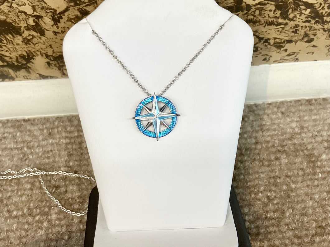 Silver Compass Adjustable Necklace