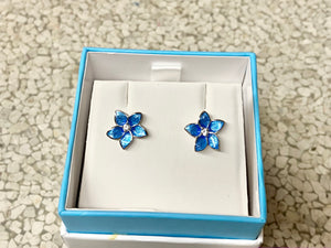Silver White Sapphire Blue Flower Earrings